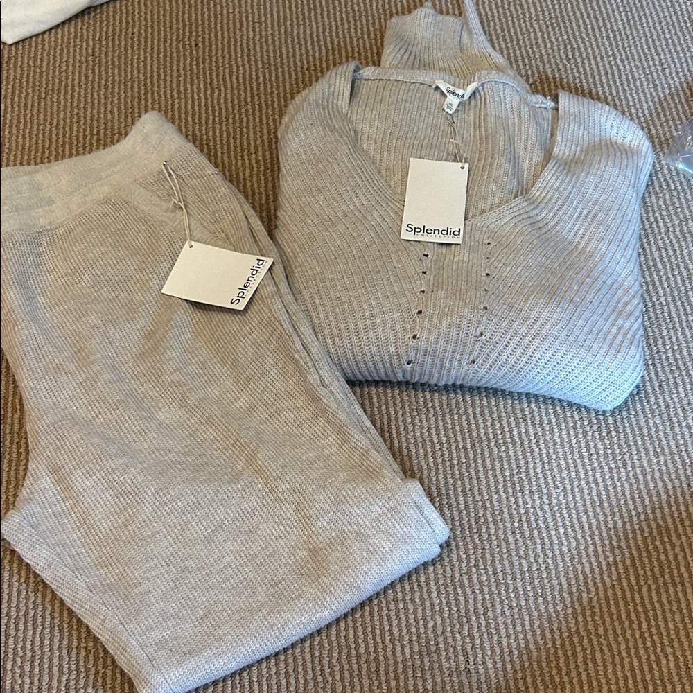 NWT Splendid lounge Light Grey sweater set size L/XL